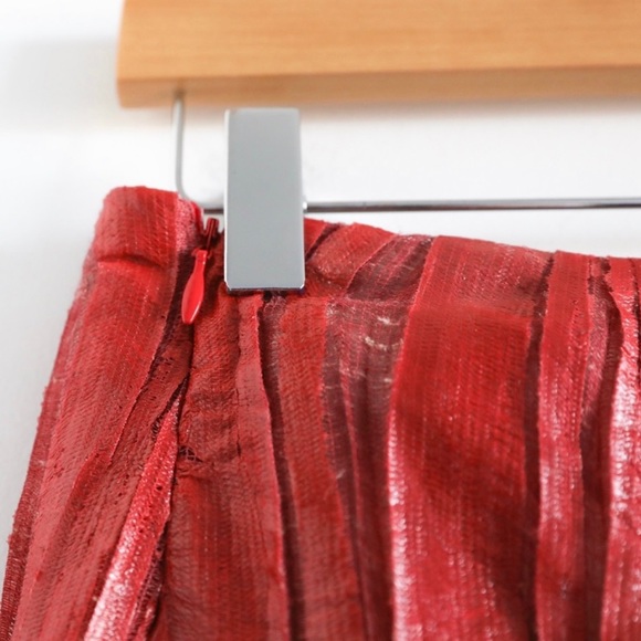 Rare Vintage Rosaria Lamanna skirt unique coated finish brick red pleated full S - Picture 6 of 7